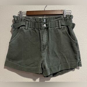 Forever 21 Paper Bag Shorts High Rise Faded Olive Green Cotton Size Medium
